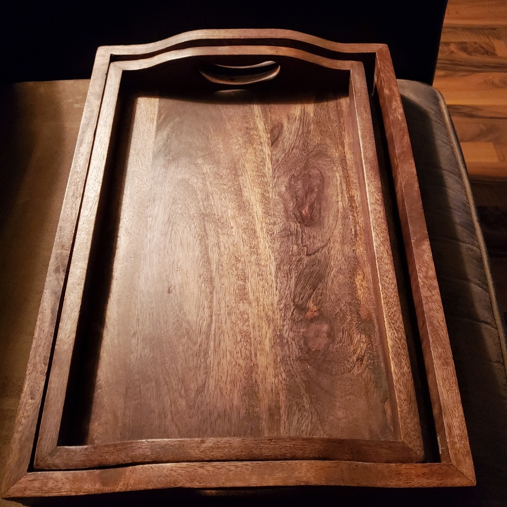 Two wooden trays with handles